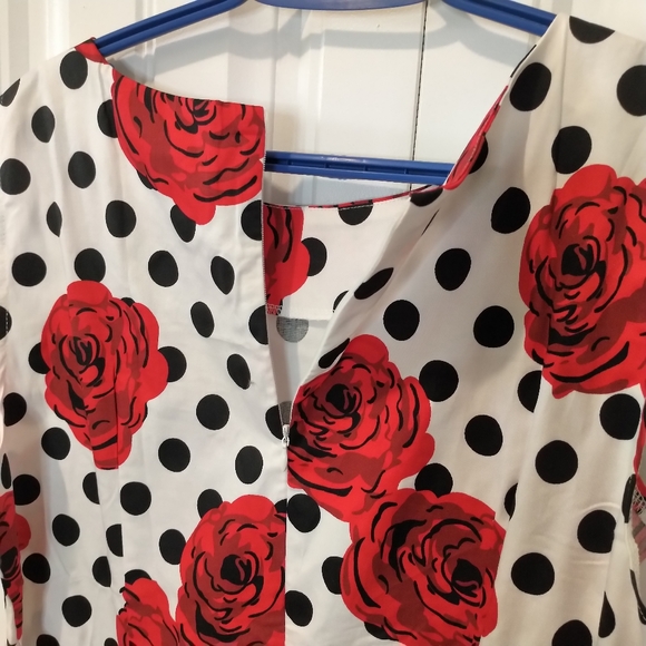 NWOT rose polka dot swing fit/flair dress - Picture 2 of 3